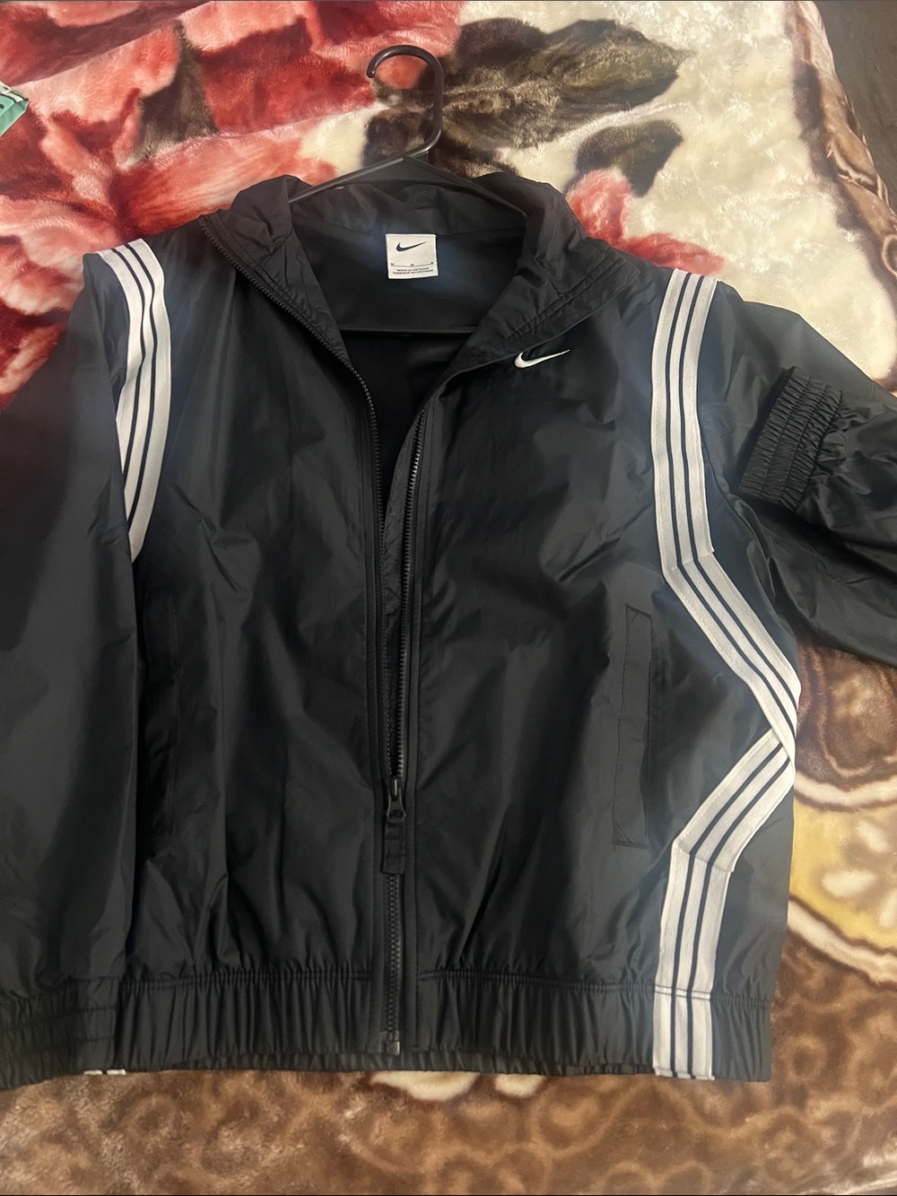 Nike Black Kids Windbreaker with White Stripes